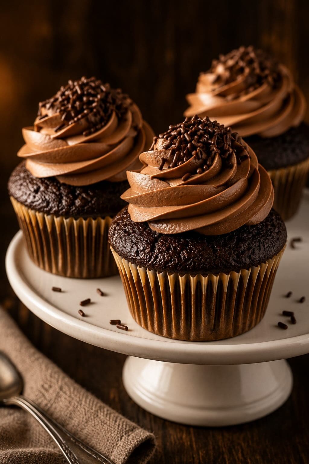 Chocolate cupcakes with ganache frosting