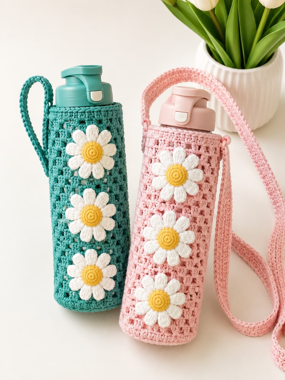 Handmade wool crochet water bottle holder