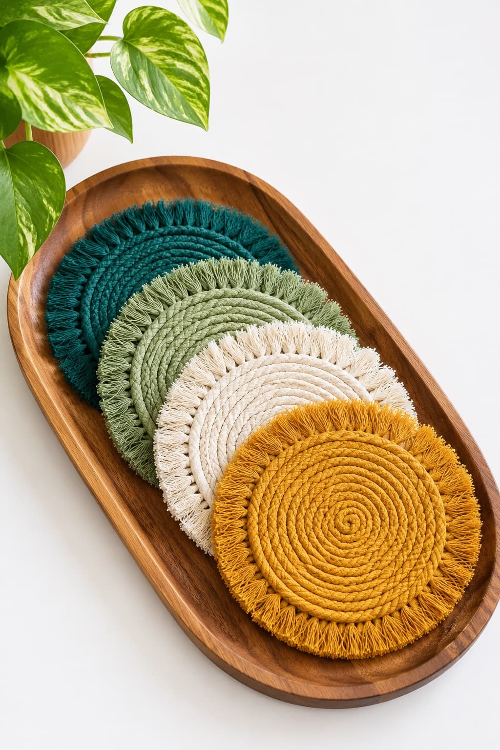 Handknotted macrame cotton cord coasters