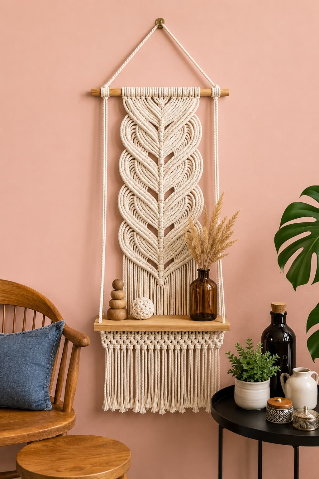 Handcrafted macrame cotton cord wall hanging