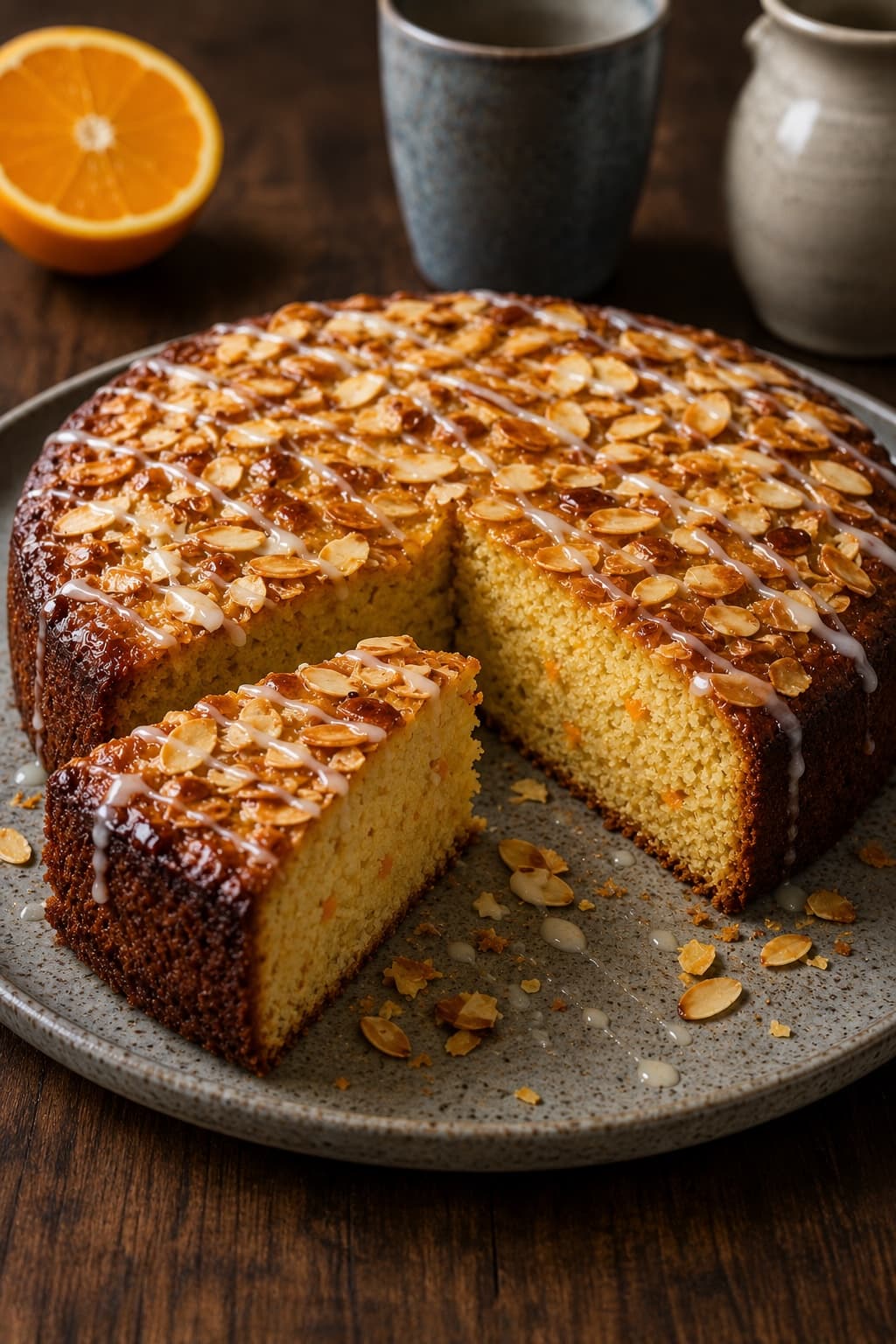 Orange almond loaf cake with orange drizzle