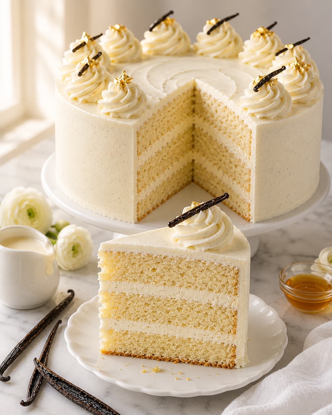 Classic vanilla cake with vanilla bean buttercream