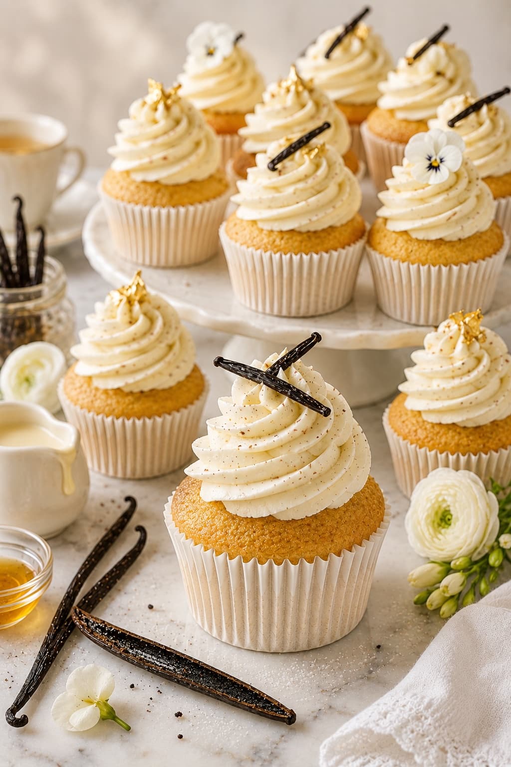 Vanilla cupcakes with buttercream swirl